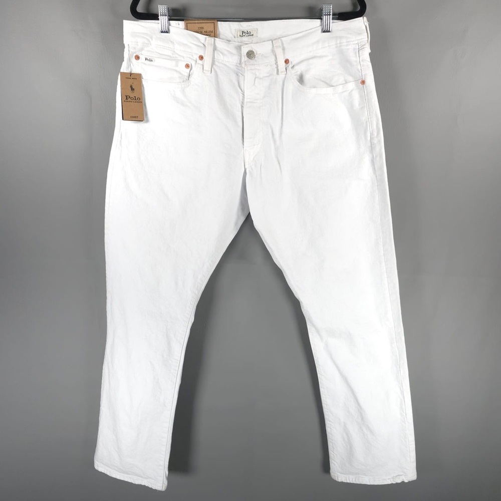 NWT POLO RALPH LAUREN THE VARICK SLIM‎ STRAIGHT Core Replen White Jeans 40X30 - Picture 5 of 15